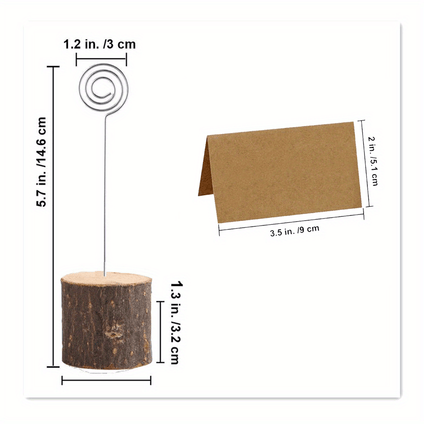 12pcs Premium Wood Card Holders With Swirl Wire And 24pcs Kraft Cards, Rustic Wood Table Number Holders Stands, Name Cards Photo Holders For Wedding Party Sign Food Cards Label