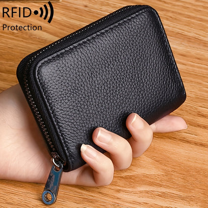 Head Layer Genuine Cowhide Leather Wallet, Zipper Around Credit Card Holder, Portable Clutch Coin Purse With Multi Card Slots