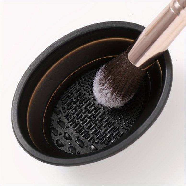 GlamClean Makeup Cleaning Kit: Compact Brush Cleaning Pad and Scrubber Bowl for Girls and Women - Easy and Portable Cosmetic Brush Cleaner