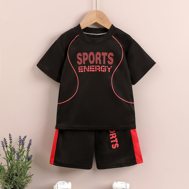 Sports Energy Print Boys 2-Piece Athletic Outfit Set: Quick Dry Summer Clothes