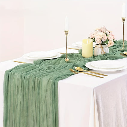 1pc Boho Green Gauze Table Runner - Semi-Sheer Cheesecloth Tablecloth For Wedding, Bridal Shower, Birthday Party - Perfect For Table Centerpieces And Decor