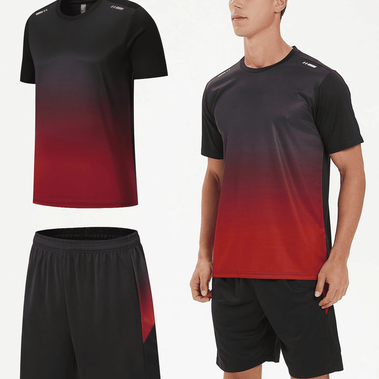 Men's Gradient Sports Set: Quick Dry Ice Silk T-Shirt and Shorts for Running, Basketball, and Fitness