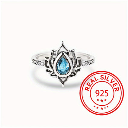 High Quality Gold Plated Lotus Ring with Blue Zirconia