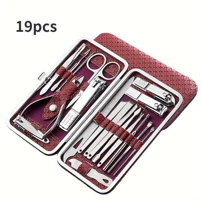 Nail Clippers Manicure Tool Set Stainless Steel Travel Case