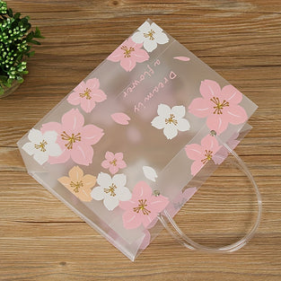 1pc, Floral Pattern Gift Bag, Transparent PVC Portable Hand-held Gift Packaging Bag, Used For Holiday Parties, Small Business Supplies, Cheapest Items Available, Sale, Shopping Bag, Party Bag, Party Gift Bag, Craft Tote Bag, Party Favors