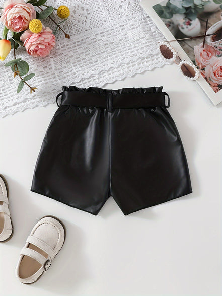 Baby's Stylish Faux Leather Shorts: Durable Elastic Waist Bottoms for Infant Toddler Girls - Perfect for Summer!