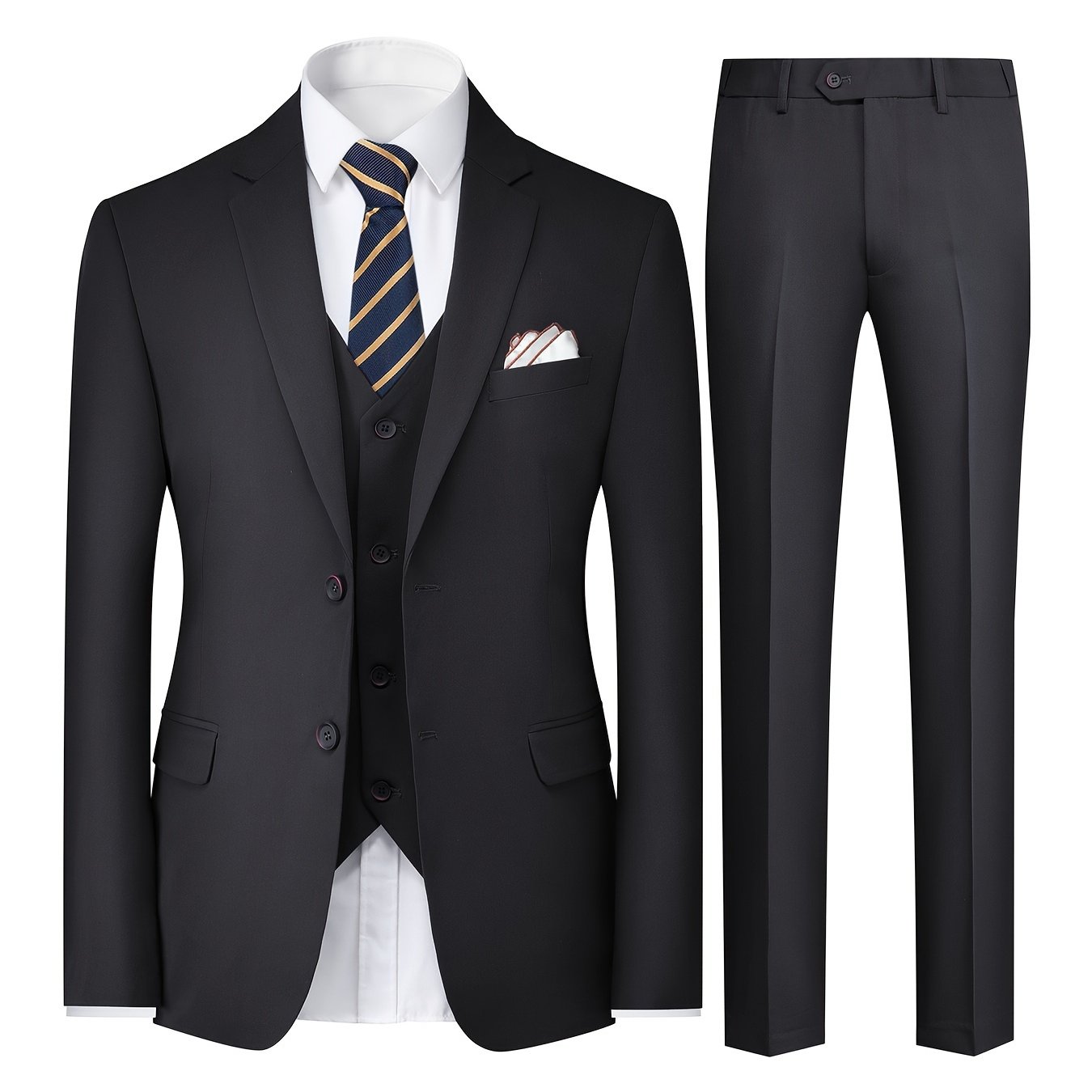 Classic Elegance: 3-Piece Men's Solid Color Suit Set for Casual Business Style