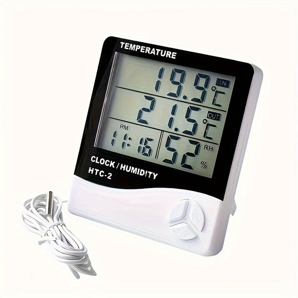 HTC-2 Digital Indoor Outdoor Thermometer Hygrometer Multifunctional Clock Alarm Calendar Display