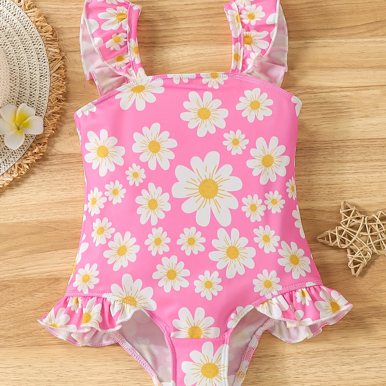 Adorable Daisy Print Girls' One-Piece Swimsuit