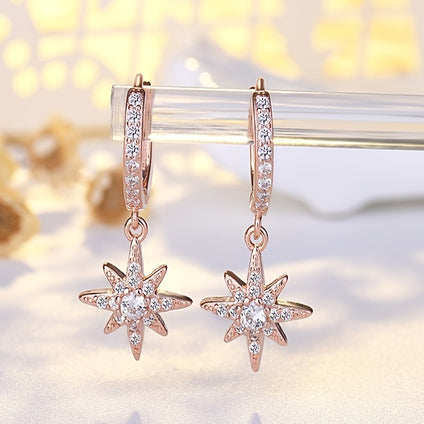 Star Zircon Hoop Drop Earrings Plated Compass Dangle Holiday Decor For Women Girls 1Pair