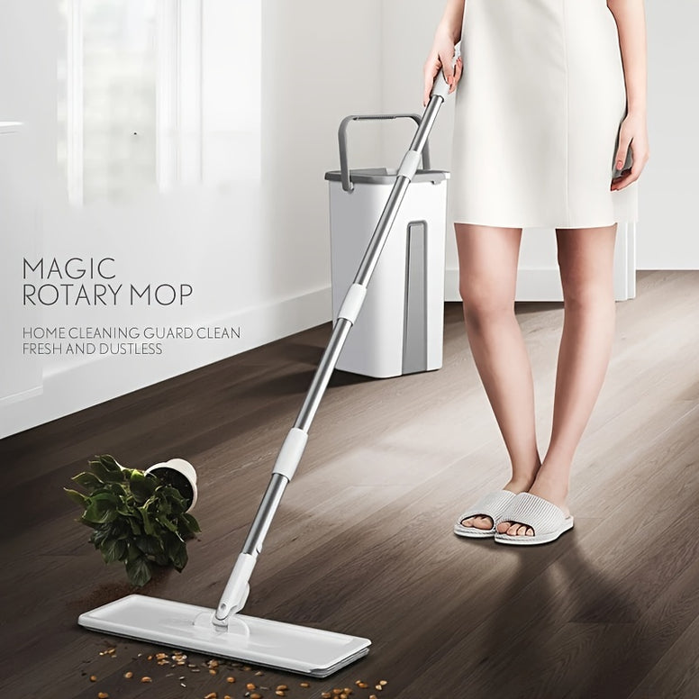 Hand-Free Cleaning with 1 Set Household Mop and Bucket - Wet and Dry Tile, Marble, Wooden Floor Cleaning Supplies