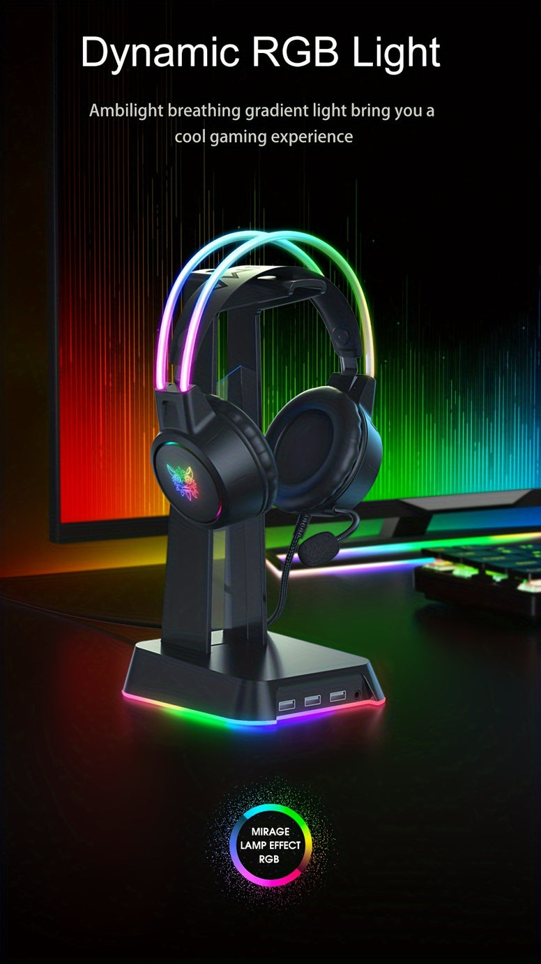 Ultimate Gaming Experience: Onikuma Double Head Beam Noise Cancelling Stereo Surround Headphones with RGB Lighting