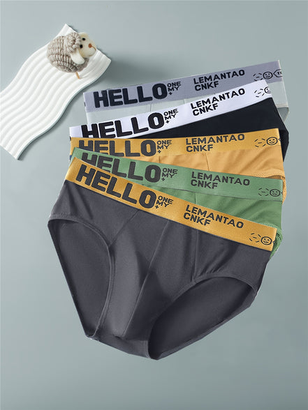 Comfortable and Breathable Men's Hello Letter Belt Briefs: Set of 5 for Daily Casual Wear