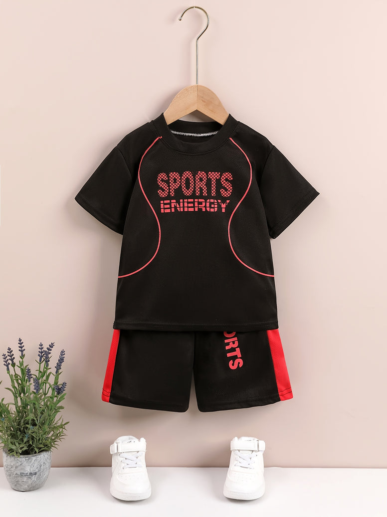 Sports Energy Print Boys 2-Piece Athletic Outfit Set: Quick Dry Summer Clothes