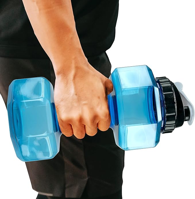 Southern Homewares 2.2L Dumbbell Shape Water Bottle Exercise Gym Fitness Sports Workout Portable See Through Blue