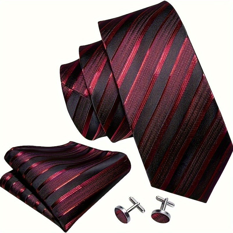 Men's Classic Fashion Striped Handkerchief and Cufflink Set for Business Parties