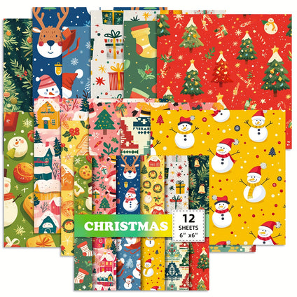 12Pack Vintage Christmas Craft Paper Set  Festive DIY Supplies