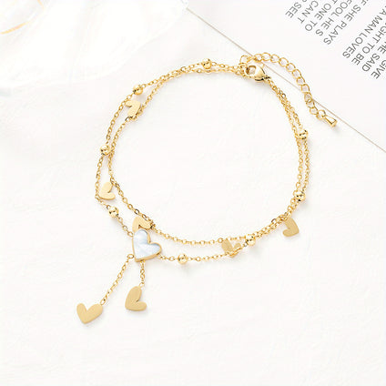 1 Pc Love Heart Pendant Chain Anklet Multi-layer Sequin Love Pendant Adjustable Layered Ankle Bracelet