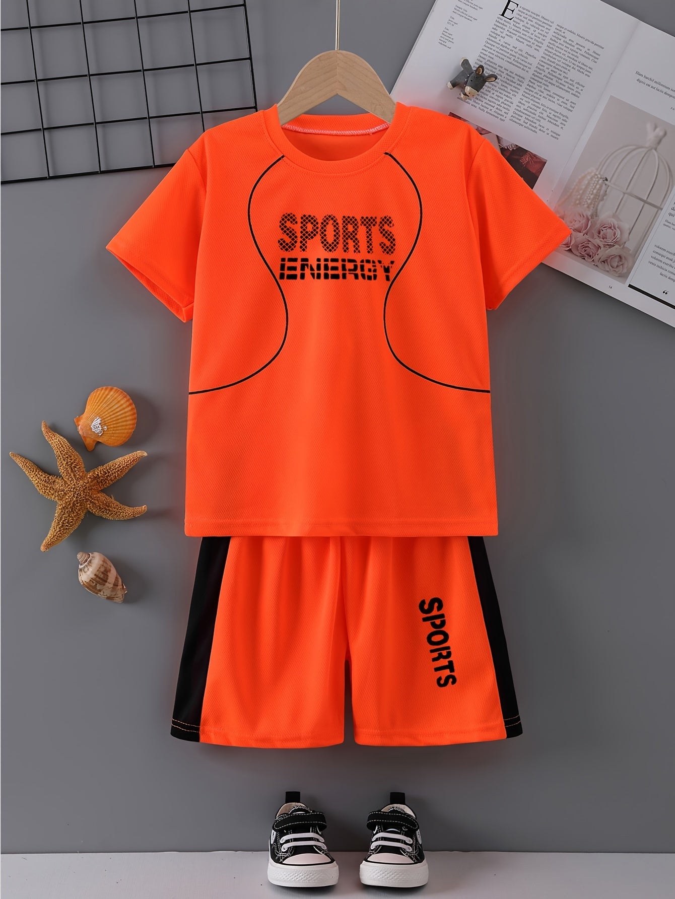 Sports Energy Print Boys 2-Piece Athletic Outfit Set: Quick Dry Summer Clothes