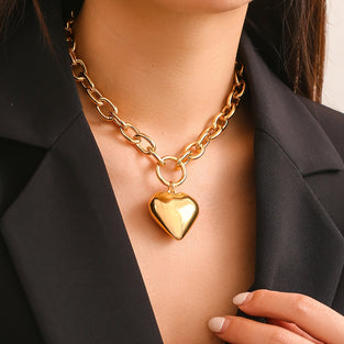 Chic Glossy Love Heart Pendant on Thick Chain Necklace