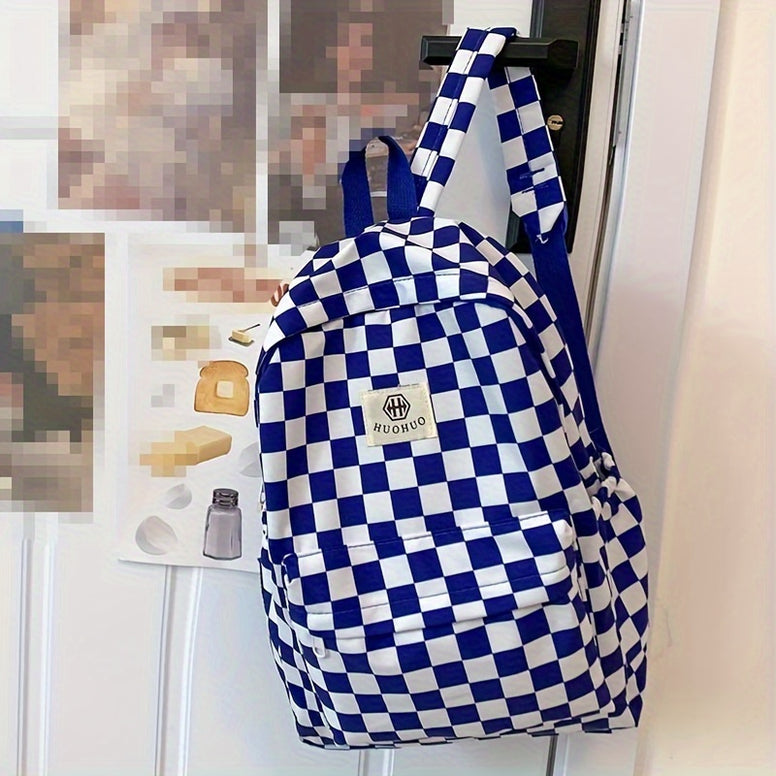 Chic Checkerboard Backpack for Students: Perfect for Junior