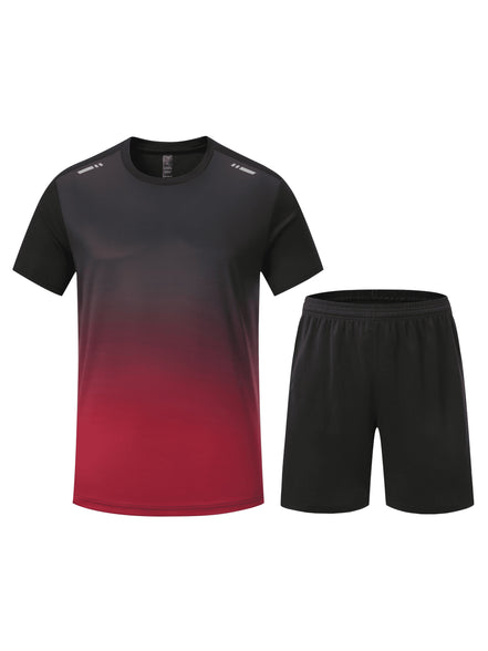 Men's Gradient Sports Set: Quick Dry Ice Silk T-Shirt and Shorts for Running, Basketball, and Fitness