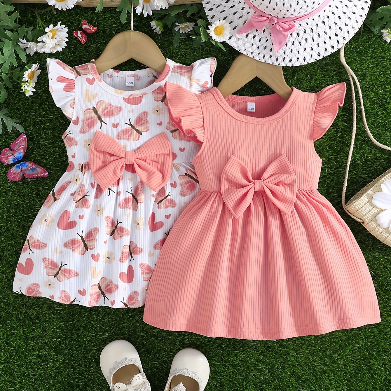 Adorable 2pcs Baby's Bowknot Decor Cap Sleeve Dress - Perfect for Baby Girls in Summer and Holidays