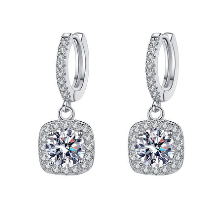 1 Pair Moissanite Drop Earrings Inlaid Round Cut Moissanite Elegant Earrings Birthday/ Christmas/ Valentines Gift Jewelry For Women