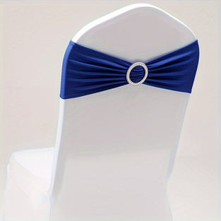 10pcs Blue Bow Elastic Band Banquet Chair Cover Decoration Wedding Wedding Stool Ribbon Chair Back Flower Halloween, Christmas Party, Graduation Party, Wedding, Hotel Decoration Special