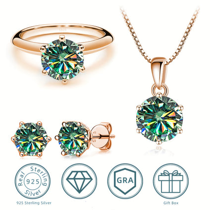 4pcs 1ct Moissanite Necklace + 1ct Moissanite Ring + 1ct*2 Moissanite Earrings 925 Sterling Silver Jewelry Set Multi Colors To Choose with Gift Box