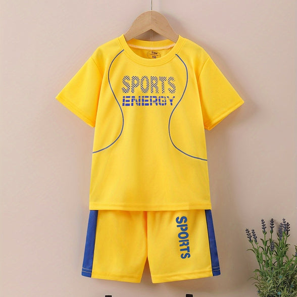 Sports Energy Print Boys 2-Piece Athletic Outfit Set: Quick Dry Summer Clothes