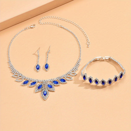 Silver Plated Rhinestone Jewelry Set Perfect for Party Outfits