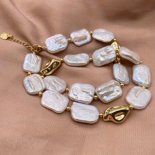 Flat Baroque Pearl Necklace with Adjustable Buckle  Perfect Gift
