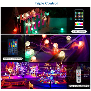 1pc USB Globe Fairy Lights, APP & Remote Controlled, Smart Christmas Lights, Music Sync Waterproof LED String Lights For Bedroom Party Indoor Outdoor Decor