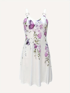 Butterfly Print Ring Spaghetti Dress, Casual Backless Cami Dress For Summer, Women's Clothing