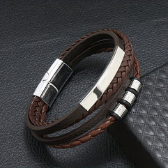 Men's Vintage Woven Multi-Layer Magnetic Buckle Bracelet - Stylish Hand Accessories