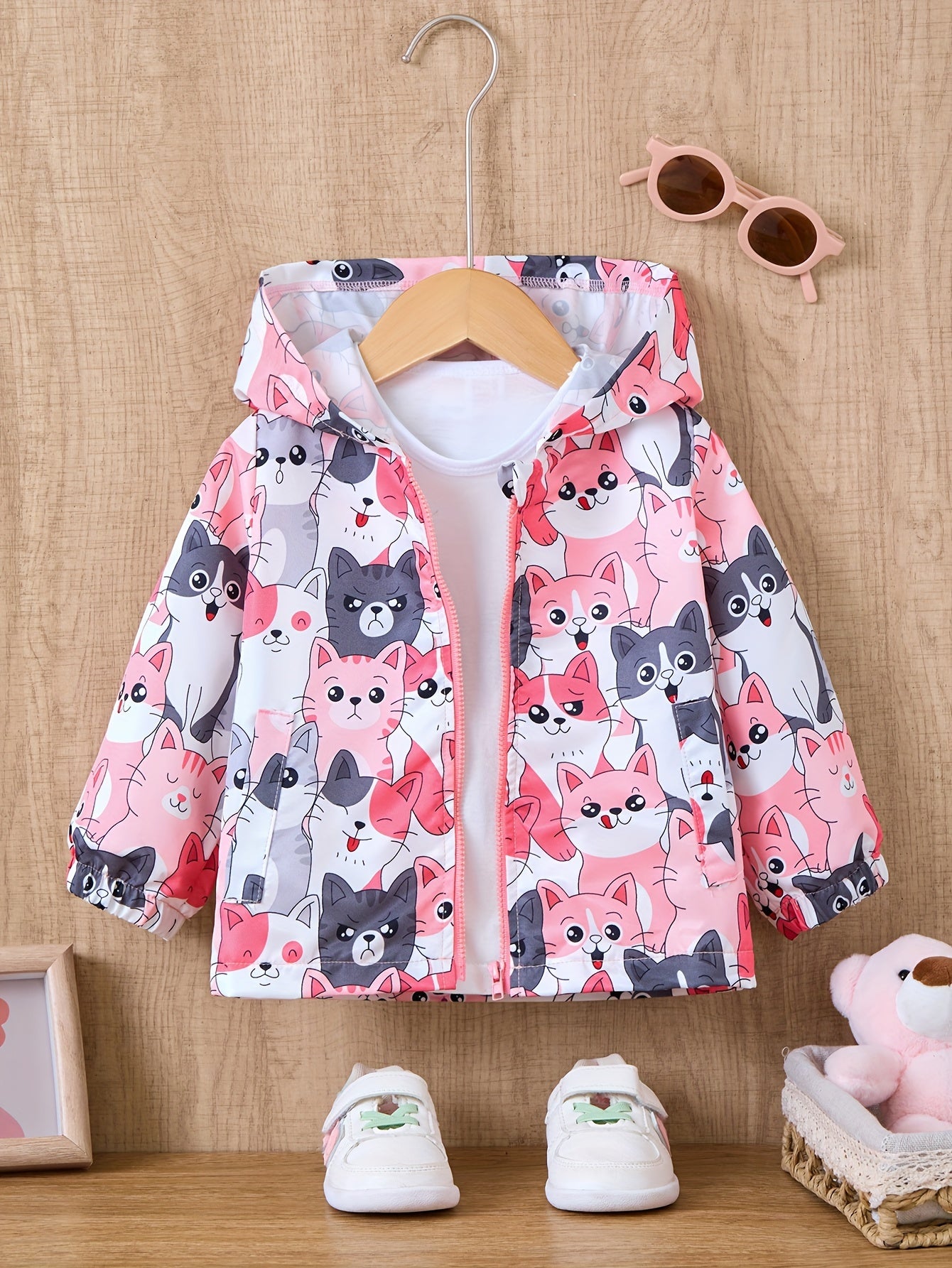 Adorable Cartoon Graphic Hooded Windbreaker