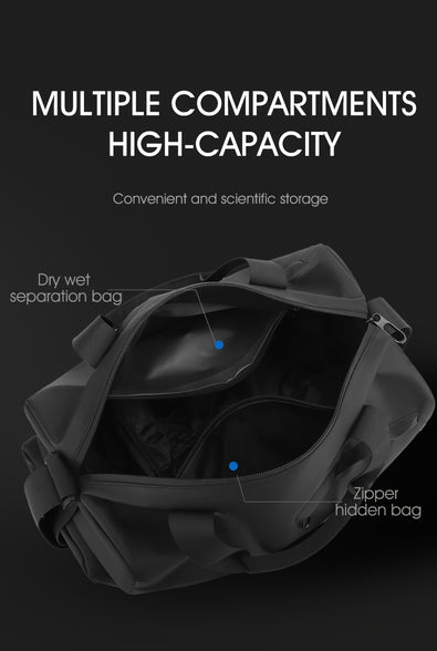 Waterproof Black Gym Bag with Shoe Compartment: The Perfect Casual Fitness and Weekend Travel Duffel Bag