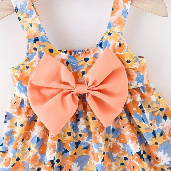 Sweet and Stylish: Puffy Cami Dress with Bow Hat for Baby Girls