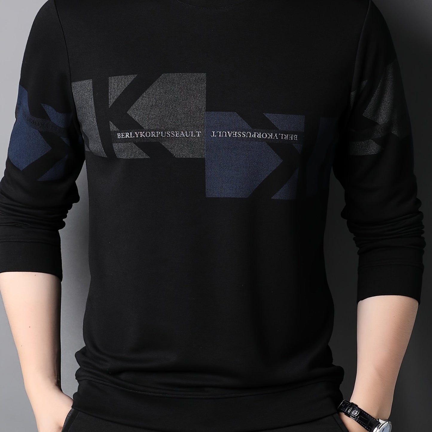 Modern Geometric Men's Crew Neck Sweatshirt: Graphic Design for Fall/Winter