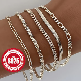 Stackable Sterling Silver Link Chain Bracelet Set for Daily Wear