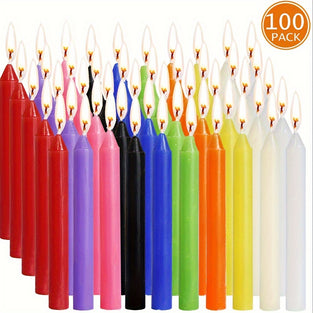 100pcs/box Candles, Multi-Colored 4-Inch Tall Paraffin Wax Candles, Decorative Long-Burning Birthday Candles, 1.5 Hour Burn Time, For Party, Wedding And Birthday, Room Decor, Home Supplies