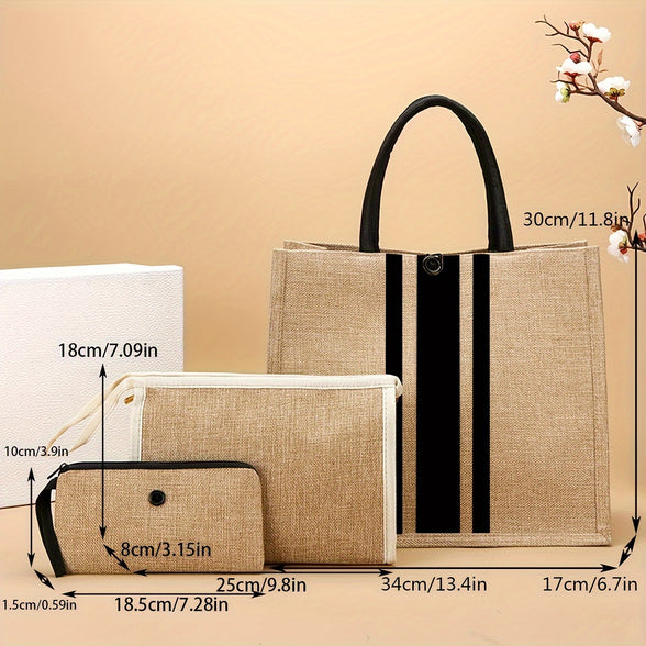 3-Piece Elegant Stripe Tote Bag Set: Perfect Gift for Teachers