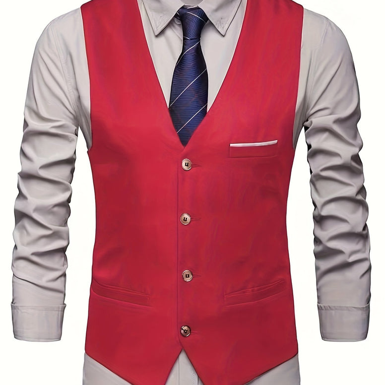 Men's Casual Retro Style Solid Color V-Neck Smart Suit Vest: The Perfect Waistcoat for Dinner Suit Match