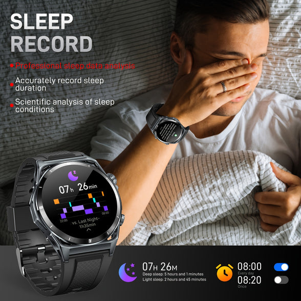 EIGIIS Smart Watch: 3.63cm AMOLED HD Screen, Sleep Tracker, Wireless Call, Pedometer, Music Control, 100  Sport Modes, Rugged Business Style Watch for iPhone and Android - Perfect for Men!