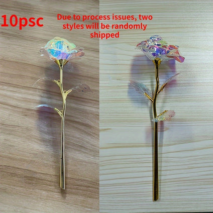 10pcs Rose Golden Crystal Artificial Rose Flower - Best Gift For Christmas Wedding Anniversary Party Decor