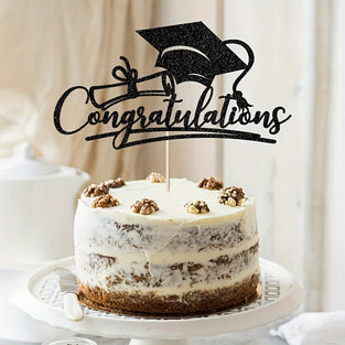 1pc Congratulations Cake Topper, Cake Decor - College/Senior Graduation Party Decorations Supplies (black) Easter Gift