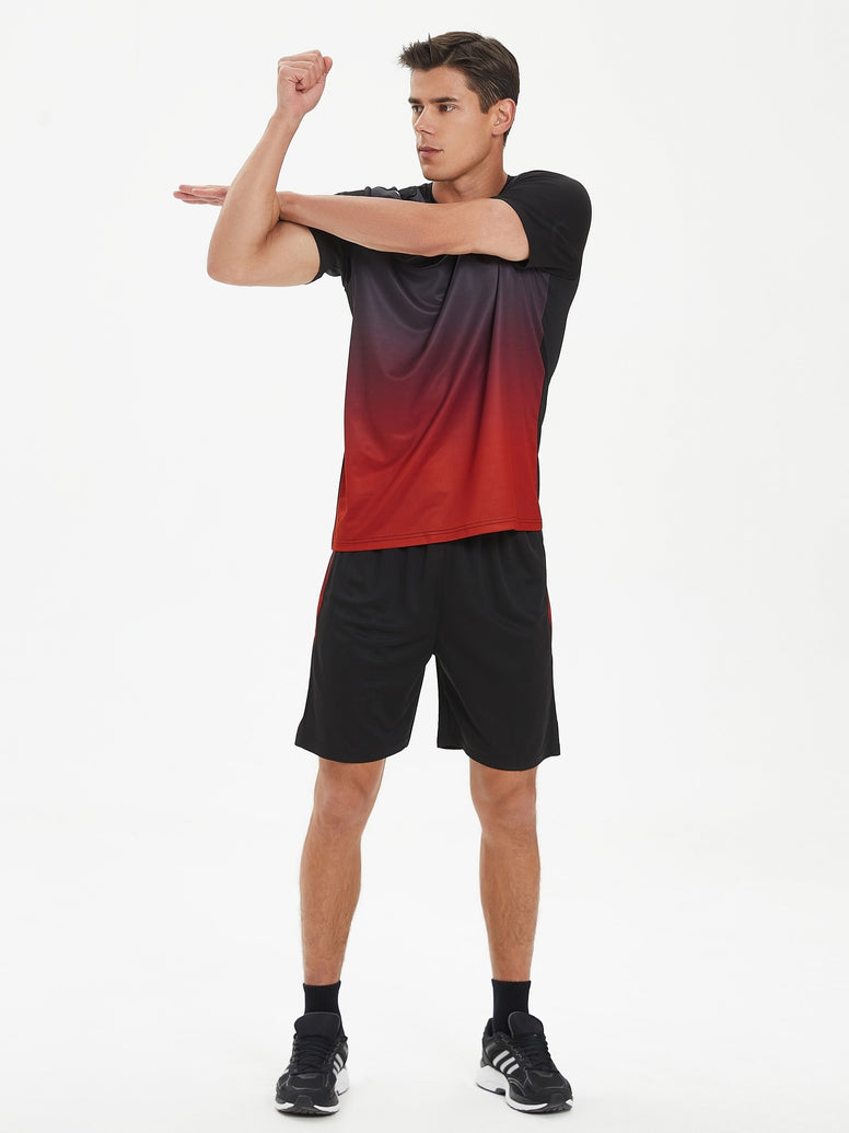 Men's Gradient Sports Set: Quick Dry Ice Silk T-Shirt and Shorts for Running, Basketball, and Fitness