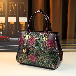Elegant Flower Embossed Handbag, Luxury Top Handle Satchel Purse, Vintage Tote Bag For Women