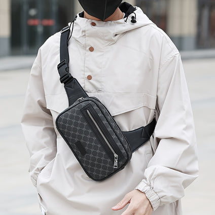1pc Men's Luxury Designer Single Crossbody Chest Pack, PU Leather Sling Bag